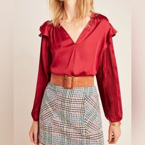 Dolan Anthropologie Left Coast Sloane Pleated Bell Sleeves Blouse In Wine Size S